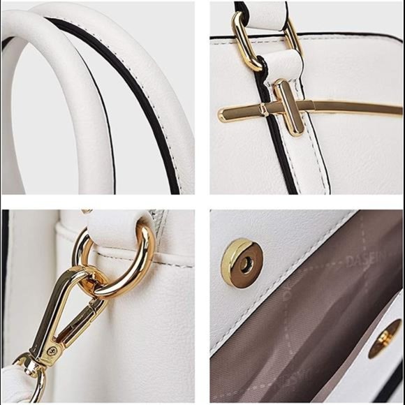 2 Pcs Vegan Leather Women Handbag Wallet Tote Bag Shoulder Bag w/ 3 Compartments - Picture 4 of 5